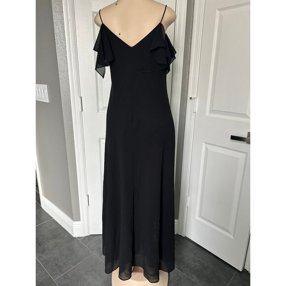 Onyx Nite Black Cold-Shoulder Chiffon Maxi Dress – Size 14 – Made in USA - Picture 1 of 6